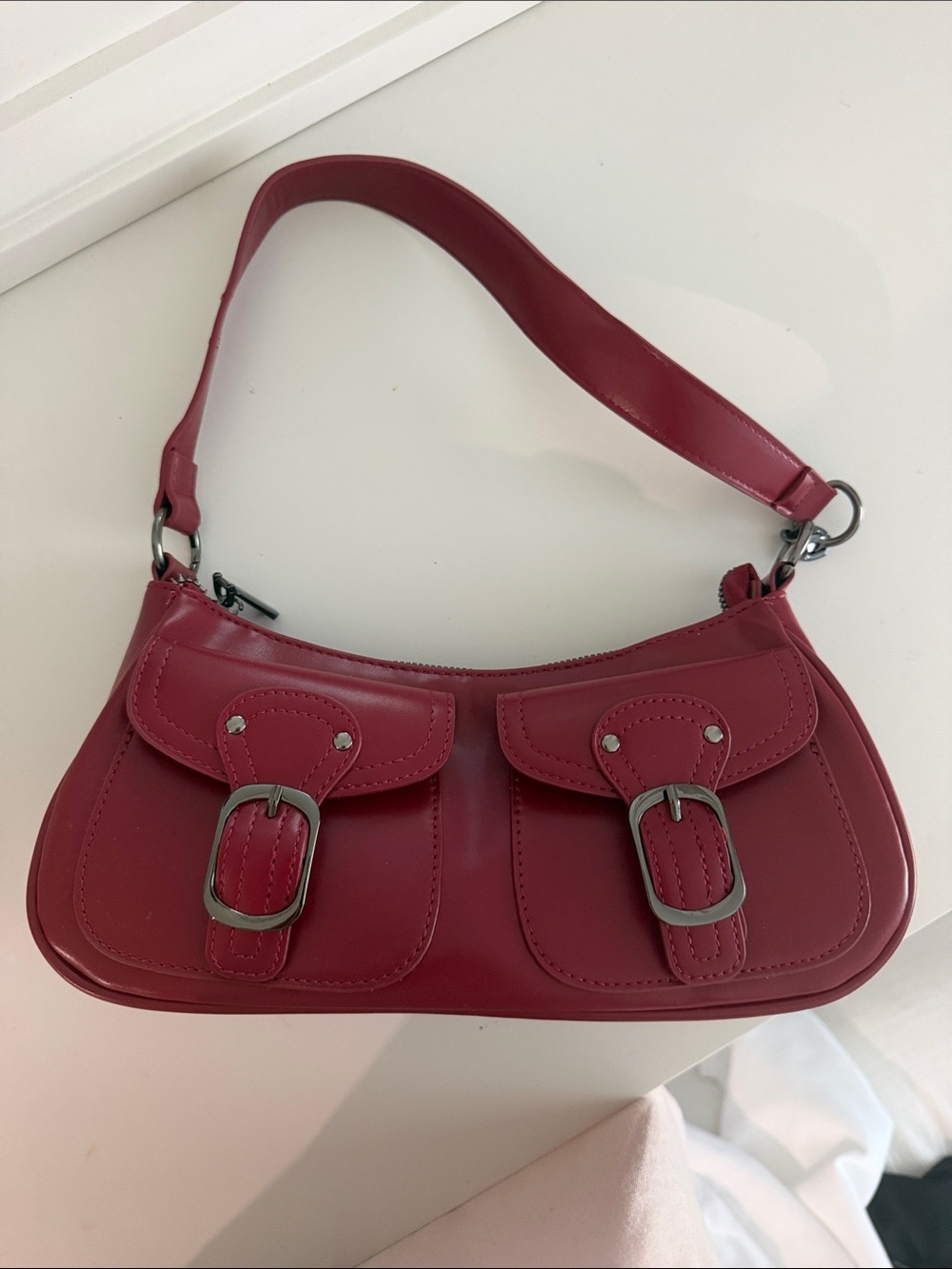 Princess Polly Red Shoulder Bag with Dual Buckle Pockets